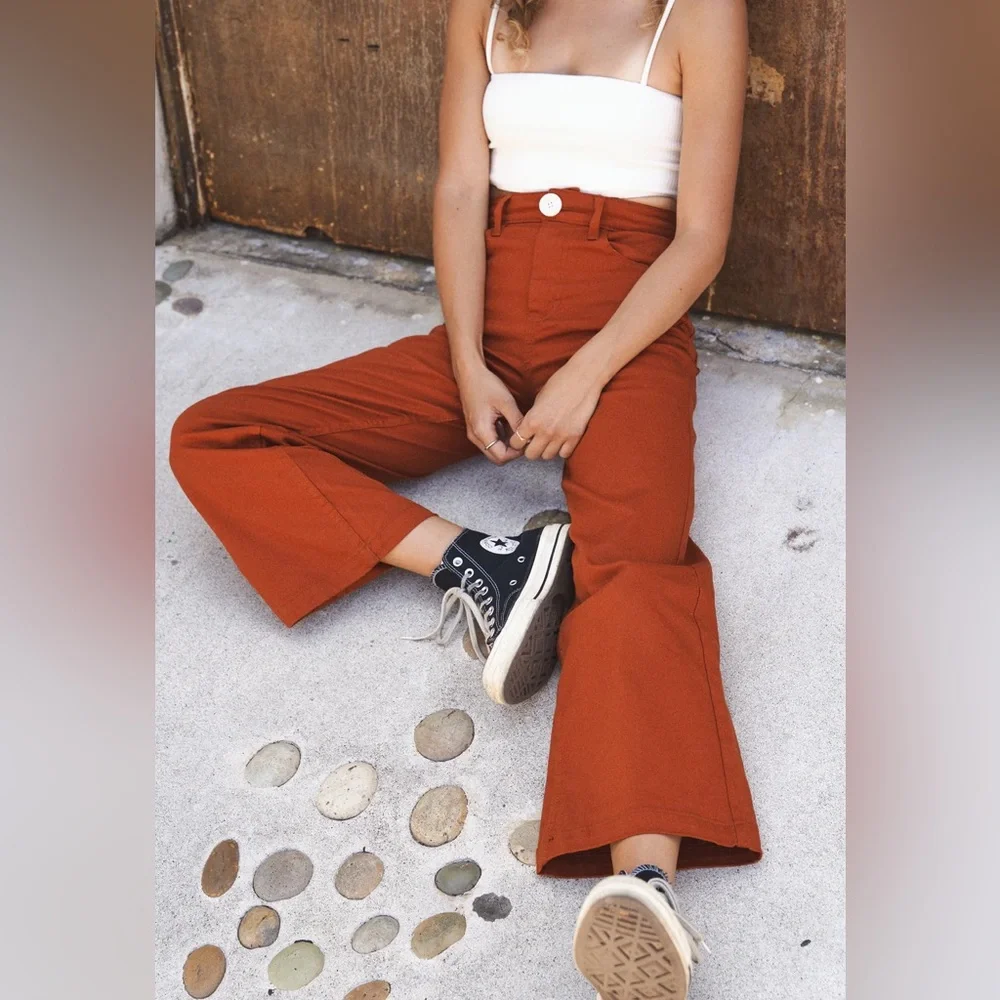 WHIMSY + ROW Flora Crop Wide Leg Pant in Rust Size 26/28 - Picture 2 of 11